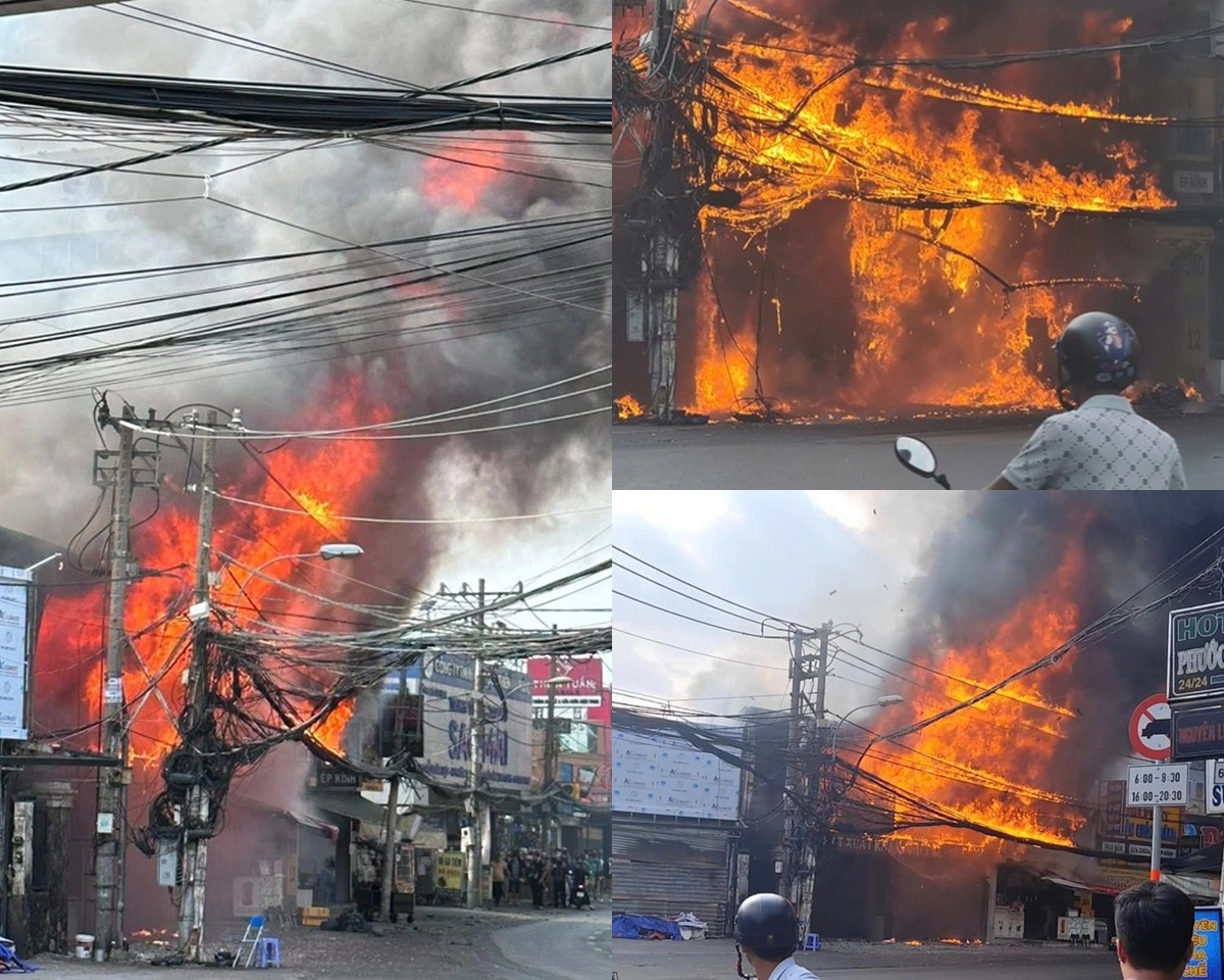 Hiện trường rực lửa ch&aacute;y cửa h&agrave;ng đồ gỗ tr&ecirc;n đường Đỗ Xu&acirc;n Hợp: Nhiều t&agrave;i sản gi&aacute; trị bị thi&ecirc;u rụi