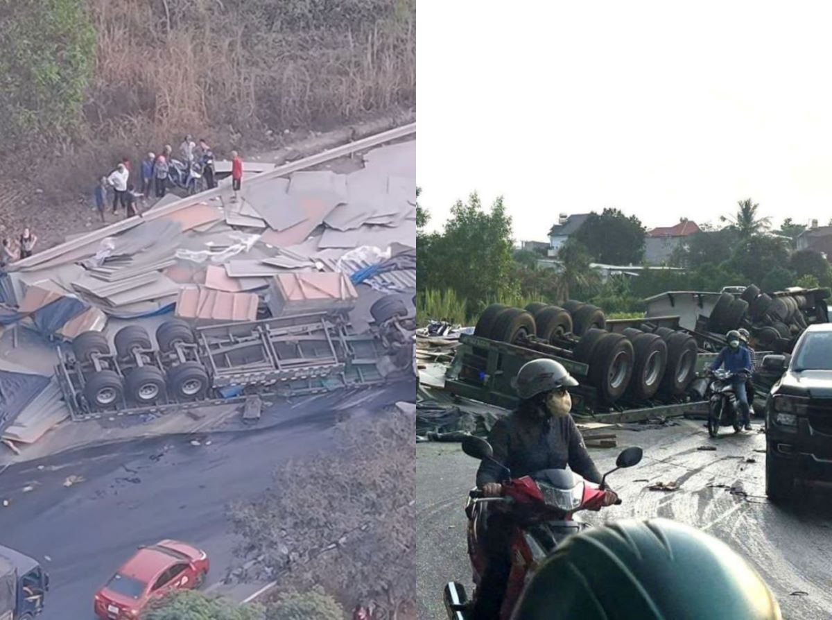 Hiện trường xe đầu k&eacute;o lật nh&agrave;o tr&ecirc;n &lsquo;kh&uacute;c cua tử thần&rsquo; ở Đồng Nai: T&agrave;i xế tho&aacute;t chết thần kỳ