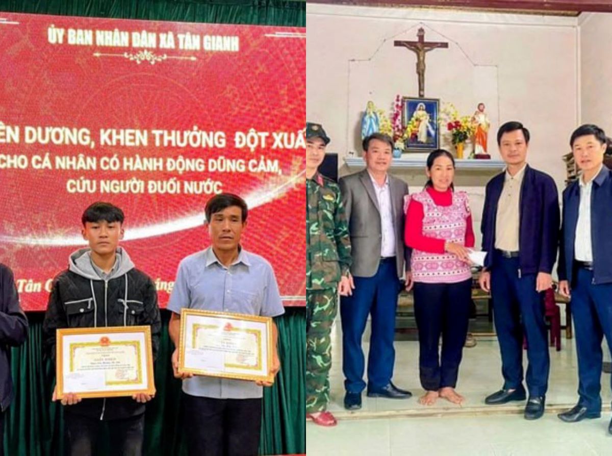 Khen thưởng hai cha con dũng cảm lao xuống d&ograve;ng nước xiết cứu sống 3 người trong vụ ch&igrave;m thuyền