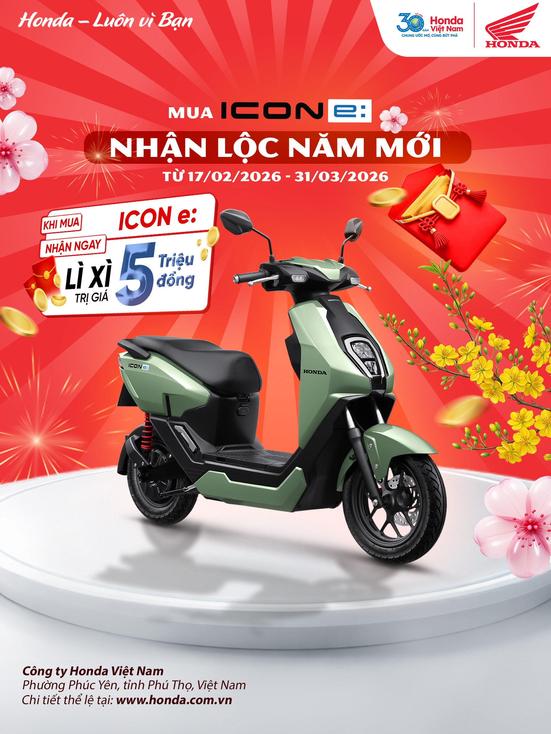 L&igrave; x&igrave; đầu xu&acirc;n, Honda Việt Nam ưu đ&atilde;i đặc biệt 5 triệu đồng cho xe gắn m&aacute;y điện Honda ICON e: ảnh 1