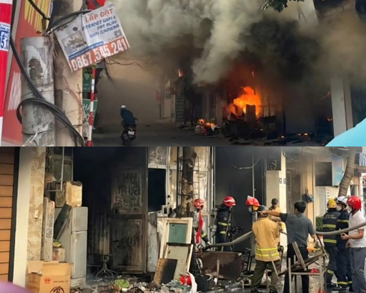 Nổ cầu dao điện giữa giờ cao điểm ở Long Bi&ecirc;n, H&agrave; Nội: 3 căn nh&agrave; liền kề ch&igrave;m trong kh&oacute;i lửa