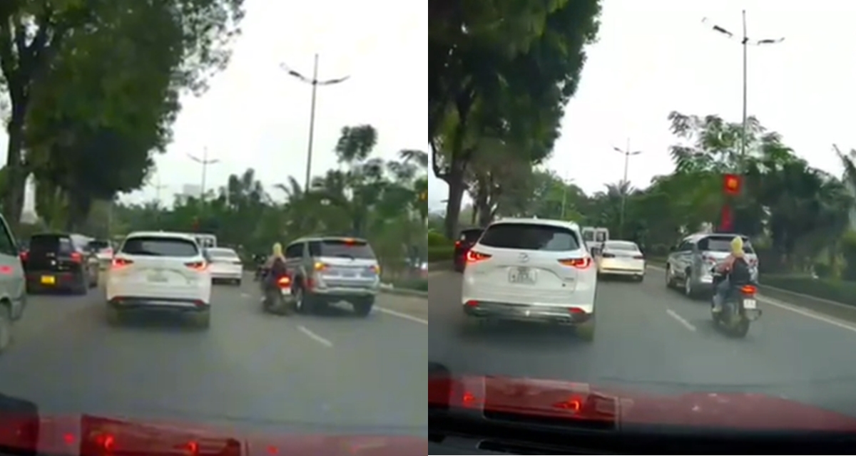 H&agrave; Nội: Fortuner tạt đầu, ch&egrave;n &eacute;p người phụ nữ đi xe m&aacute;y, camera h&agrave;nh tr&igrave;nh ghi lại to&agrave;n bộ diễn biến