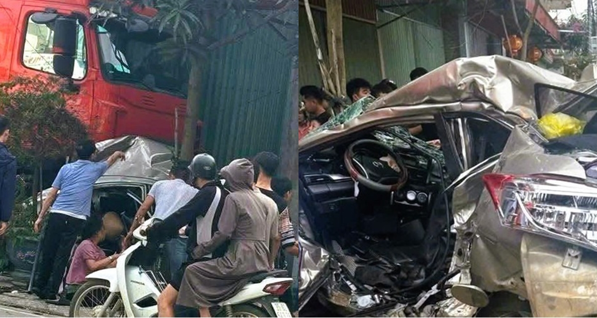 Ninh B&igrave;nh: Khoảnh khắc xe bồn &lsquo;ủi bay&rsquo; &ocirc; t&ocirc; con rồi lao l&ecirc;n vỉa h&egrave;, 1 người ngồi b&ecirc;n đường thiệt mạng