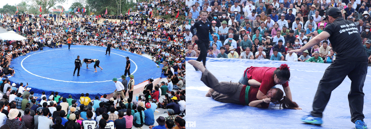 T&igrave;nh h&igrave;nh của nữ đ&ocirc; vật ở hội l&agrave;ng Nghệ An sau khi bị đối thủ quật mạnh phải lập tức dừng trận đấu