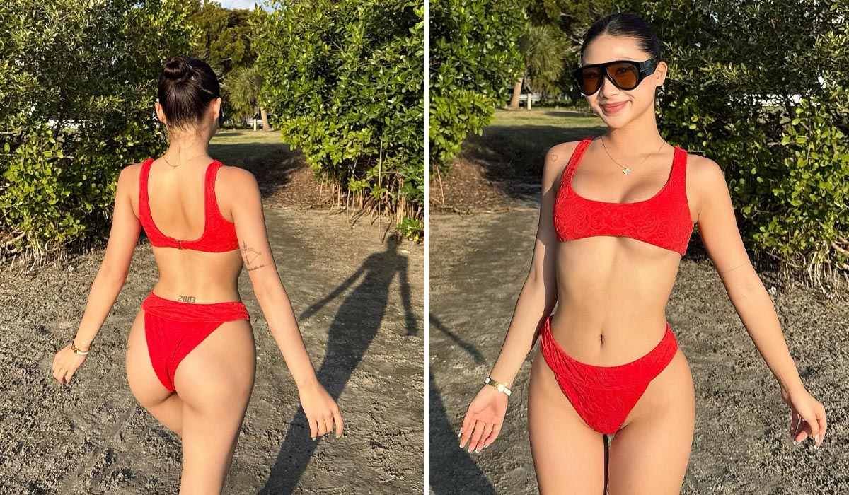 Tạm xa s&acirc;n pickleball, Louis Phạm khiến netizen ph&aacute;t sốt với bikini đỏ khoe đường cong rực lửa