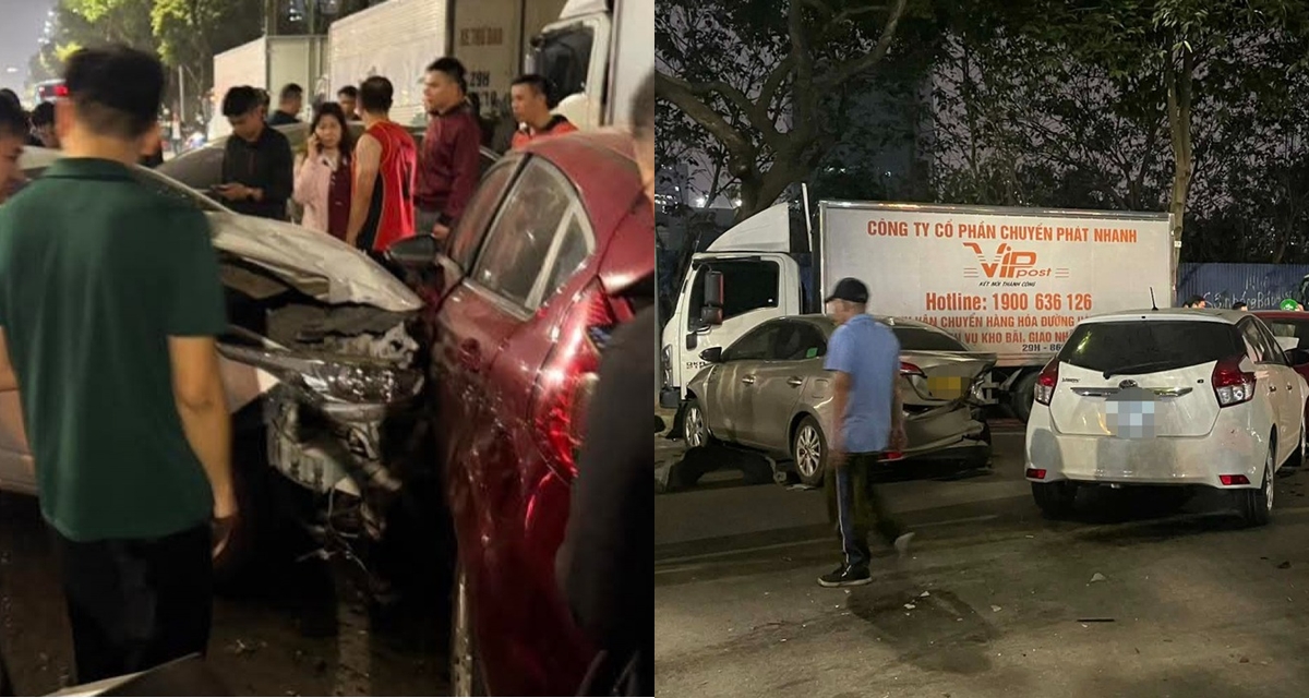 Hiện trường &ocirc; t&ocirc; t&ocirc;ng li&ecirc;n ho&agrave;n 4 xe m&aacute;y, 4 &ocirc; t&ocirc; ở H&agrave; Nội, t&agrave;i xế c&oacute; biểu hiện lạ khi xuống xe