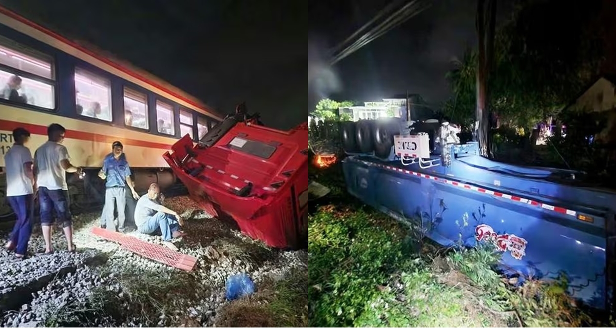 Camera vụ xe tải vượt r&agrave;o chắn bị t&agrave;u hỏa t&ocirc;ng g&atilde;y đ&ocirc;i ở Quảng Ng&atilde;i, 2 người nhập viện l&agrave; ai?