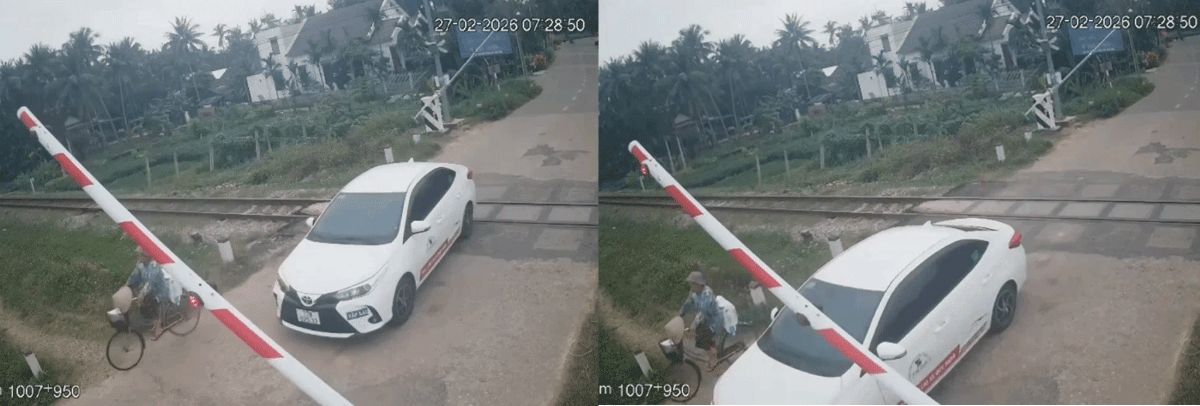 T&agrave;i xế &ocirc; t&ocirc; tập l&aacute;i bị xử phạt khi bất chấp vượt qua đường sắt l&uacute;c đ&egrave;n đỏ đ&atilde; bật v&agrave; cần chắn đang hạ
