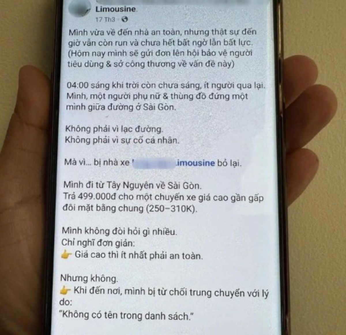 Vụ kh&aacute;ch nữ bị bỏ giữa đường l&uacute;c rạng s&aacute;ng ở TP.HCM: Nh&agrave; xe n&oacute;i kh&ocirc;ng l&agrave;m sai, kh&aacute;ch kh&ocirc;ng chấp nhận