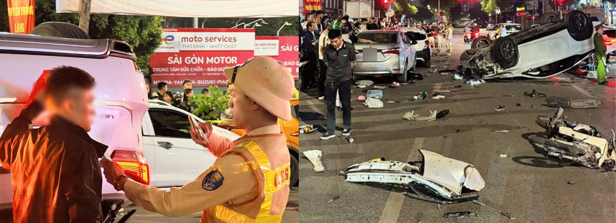 CSGT th&ocirc;ng tin kết quả kiểm tra nồng độ cồn v&agrave; ma t&uacute;y t&agrave;i xế Lexus g&acirc;y tai nạn li&ecirc;n ho&agrave;n ở H&agrave; Nội