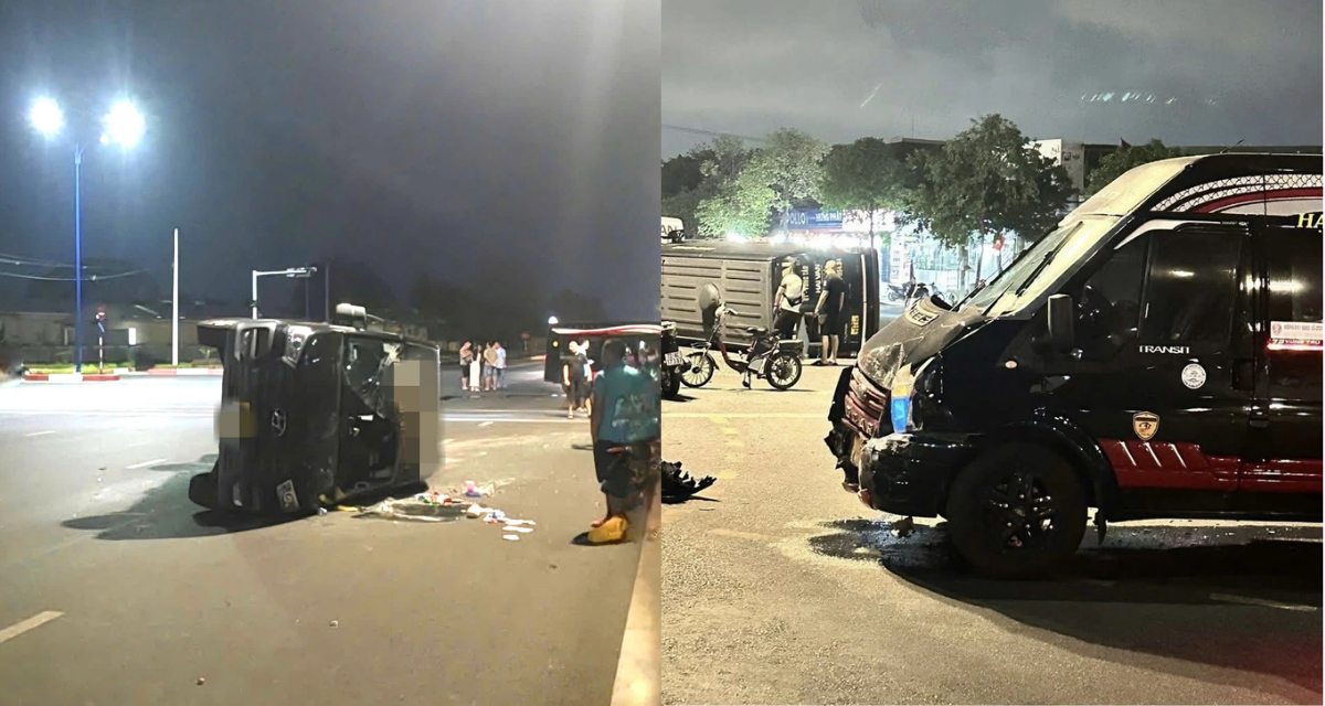 TPHCM: Hai xe 16 chỗ va chạm giữa ng&atilde; tư, một phương tiện lật nh&agrave;o