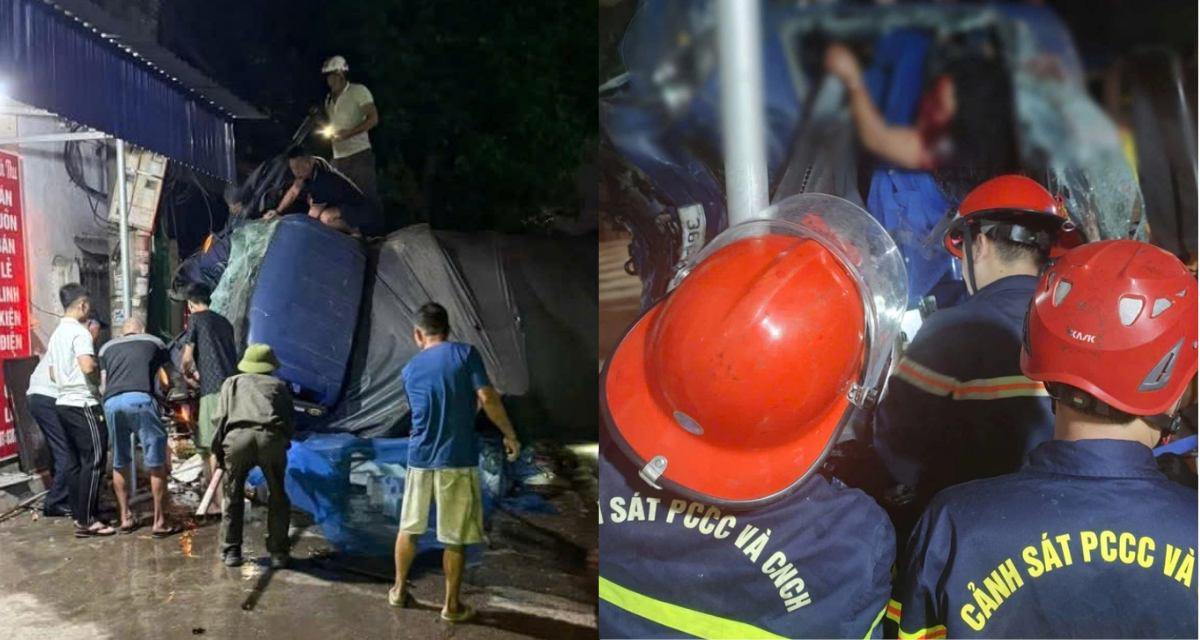 Hải Ph&ograve;ng: Xe tải lật, cabin biến dạng, 2 người mắc kẹt l&uacute;c rạng s&aacute;ng