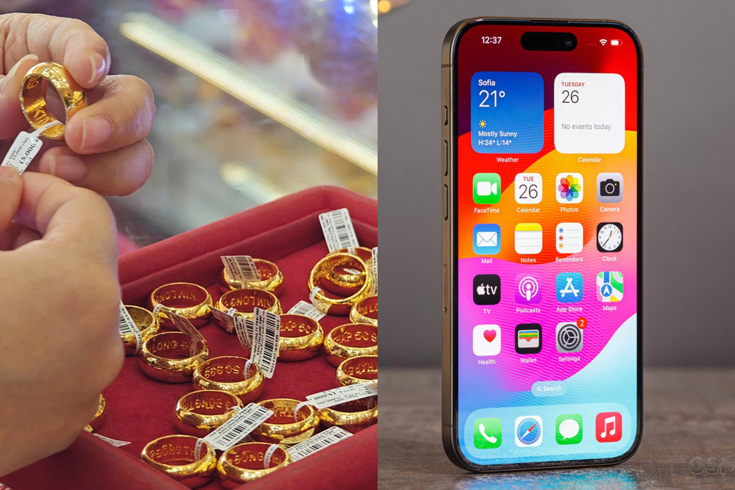 Gi&aacute; v&agrave;ng nhẫn trơn h&ocirc;m nay 13/4: V&agrave;ng SJC, DOJI, Bảo T&iacute;n Mạnh Hải giảm 1,1 triệu đồng/lượng, gi&aacute; d&ograve;ng iPhone 15 ra sao?