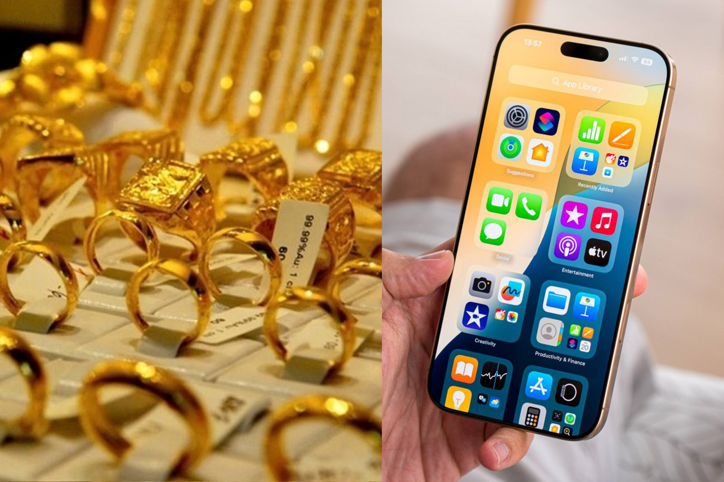 Gi&aacute; v&agrave;ng h&ocirc;m nay 14/4: V&agrave;ng miếng SJC, v&agrave;ng nhẫn 9999, v&agrave;ng nhẫn trơn bật tăng 1,5 triệu đồng/lượng, gi&aacute; iPhone 16 rẻ