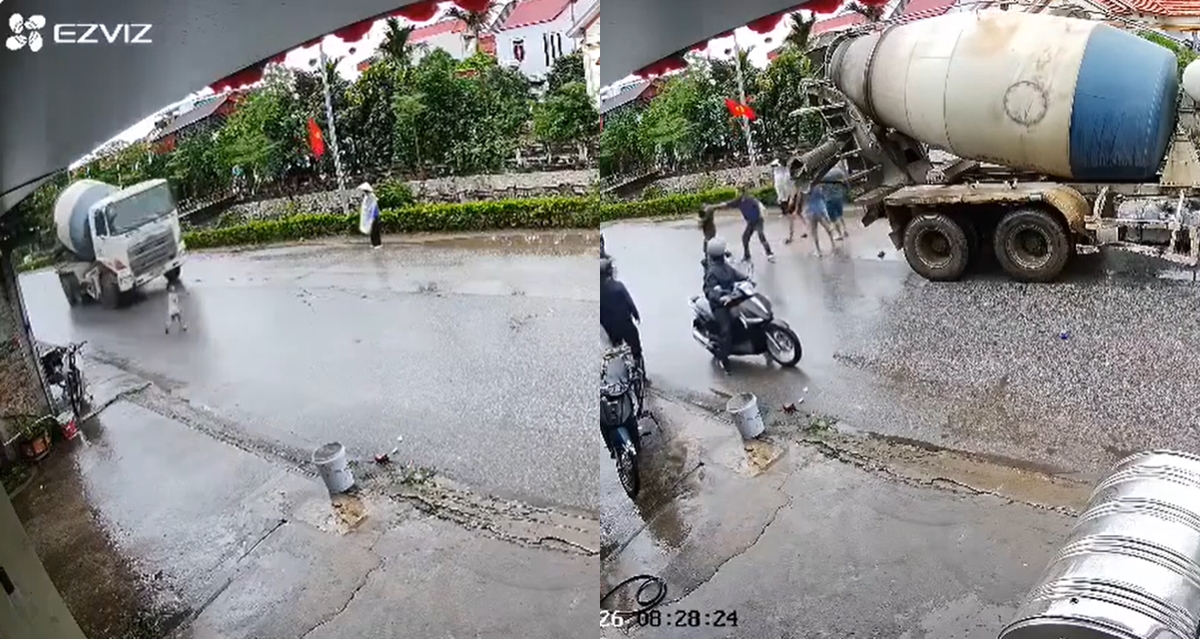 Bắc Ninh: B&eacute; trai đột ngột lao qua đường, xe bồn kh&ocirc;ng kịp tr&aacute;nh, camera ghi lại to&agrave;n bộ diễn biến
