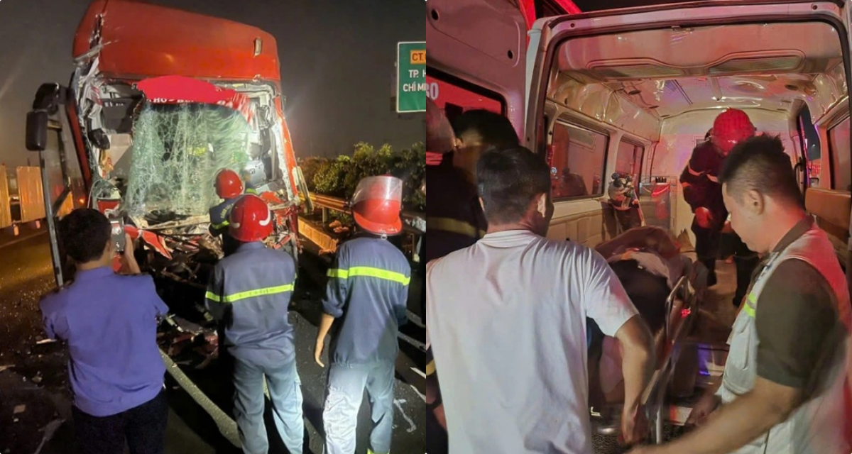 Hiện trường vụ tai nạn tr&ecirc;n cao tốc TP.HCM &ndash; Long Th&agrave;nh: Xe kh&aacute;ch \'dập đầu\' xe đầu k&eacute;o, t&agrave;i xế tử vong