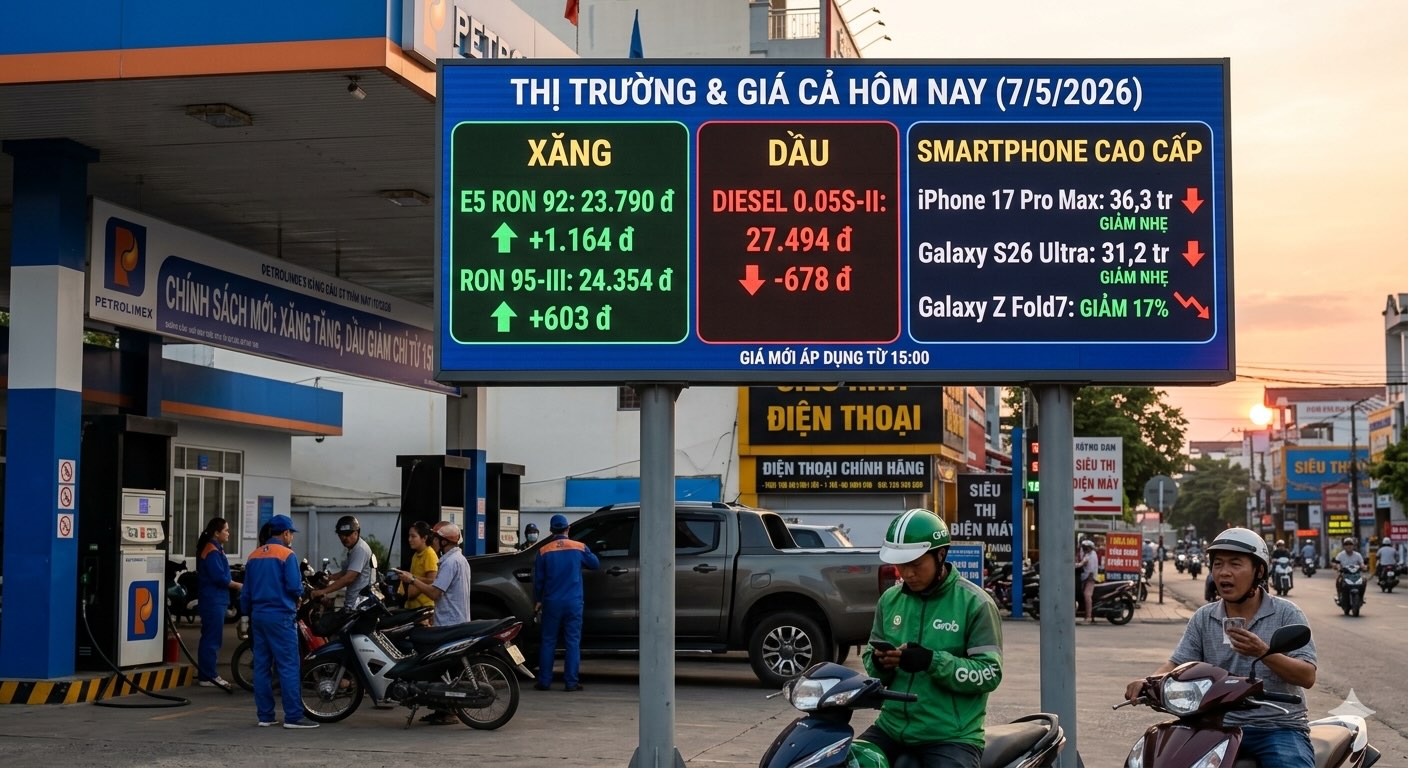 N&Oacute;NG 5/7: Gi&aacute; xăng tăng mạnh hơn 1.100 đồng, dầu Diesel ngược d&ograve;ng giảm s&acirc;u từ 15h chiều nay, smartphone dần hạ nhiệt
