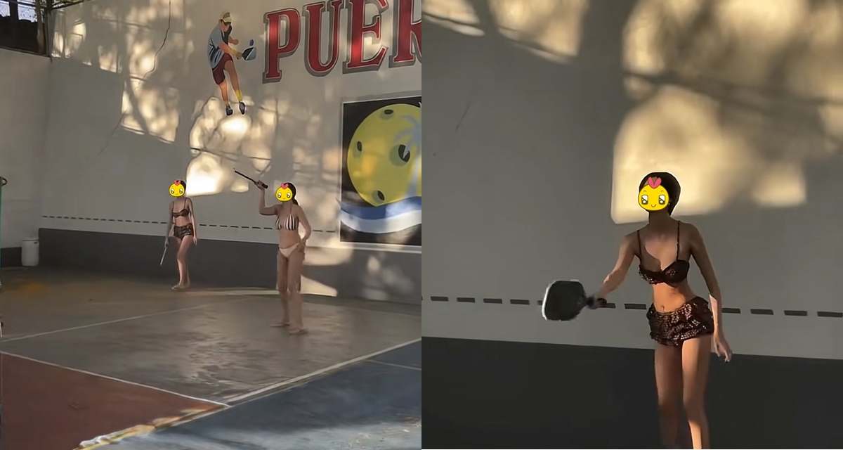 Hai hotgirl đi d&eacute;p t&ocirc;ng, diện bikini đ&aacute;nh pickleball giữa trời nắng n&oacute;ng, CĐM lập tức soi ra địa điểm