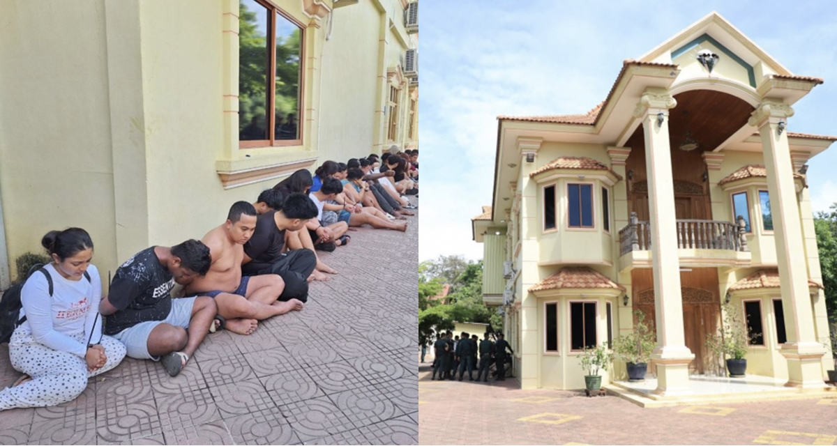 Triệt ph&aacute; ổ lừa đảo trong biệt thự của tướng qu&acirc;n đội Campuchia, bắt giữ 34 đối tượng
