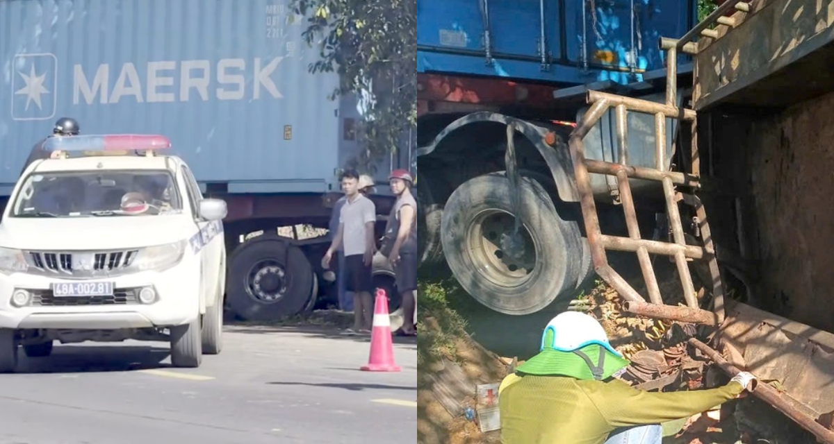 Hiện trường tai nạn nghi&ecirc;m trọng giữa container v&agrave; xe m&aacute;y c&agrave;y ở L&acirc;m Đồng khiến 5 người thương vong