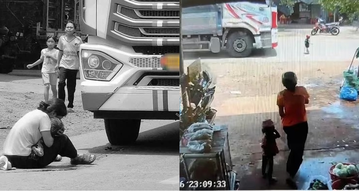 Đắk Lắk: Hiện trường b&eacute; 3 tuổi tử vong dưới b&aacute;nh xe tải, camera ghi lại khoảnh khắc b&eacute; chạy qua đường