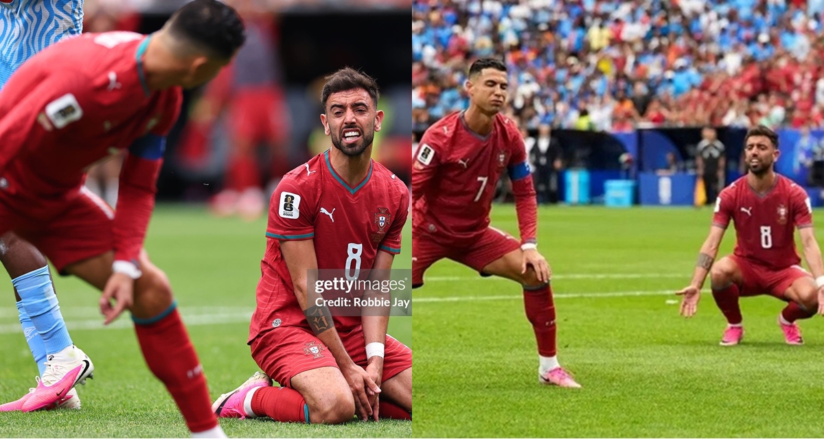 Bruno Fernandes giận đỏ mặt v&igrave; Ronaldo gi&agrave;nh cơ hội v&agrave;ng rồi s&uacute;t trượt trong trận h&ograve;a đ&aacute;ng xấu hổ của Bồ Đ&agrave;o Nha?