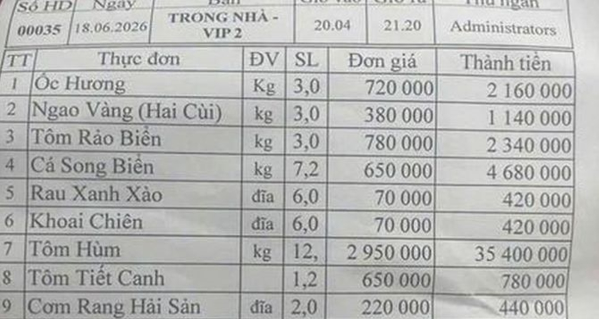 Chủ cửa h&agrave;ng l&ecirc;n tiếng về h&oacute;a đơn hải sản hơn 50 triệu đồng, kh&aacute;ch đăng b&agrave;i c&oacute; động th&aacute;i lạ