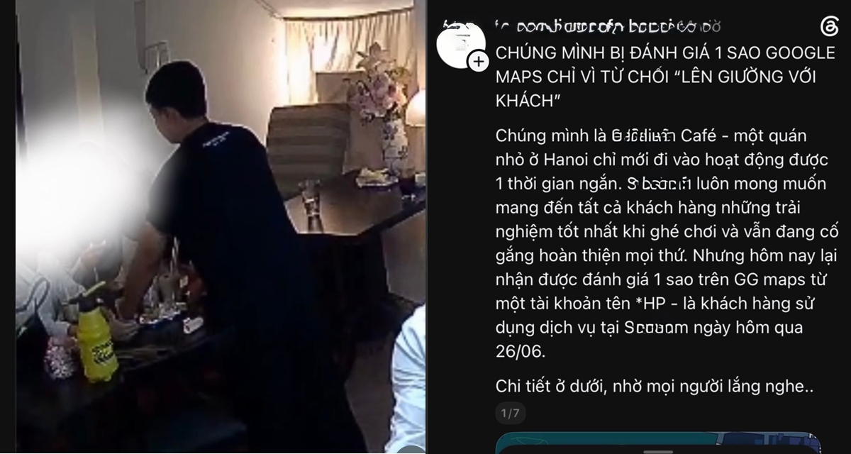Kh&aacute;ch nữ gạ nam nh&acirc;n vi&ecirc;n l&ecirc;n giường kh&ocirc;ng được n&ecirc;n đ&aacute;nh gi&aacute; qu&aacute;n cafe 1 sao, h&eacute; lộ c&acirc;u n&oacute;i &lsquo;kh&ocirc;ng c&oacute; li&ecirc;m sỉ&rsquo;
