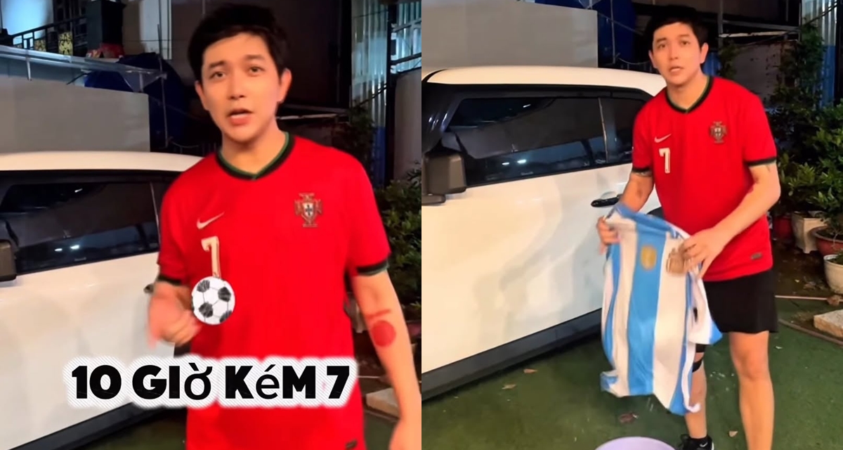Động th&aacute;i kỳ lạ của ca sĩ Tim sau khi mặc &aacute;o Ronaldo, d&ugrave;ng &aacute;o Messi để rửa xe rồi n&eacute;m xuống đất
