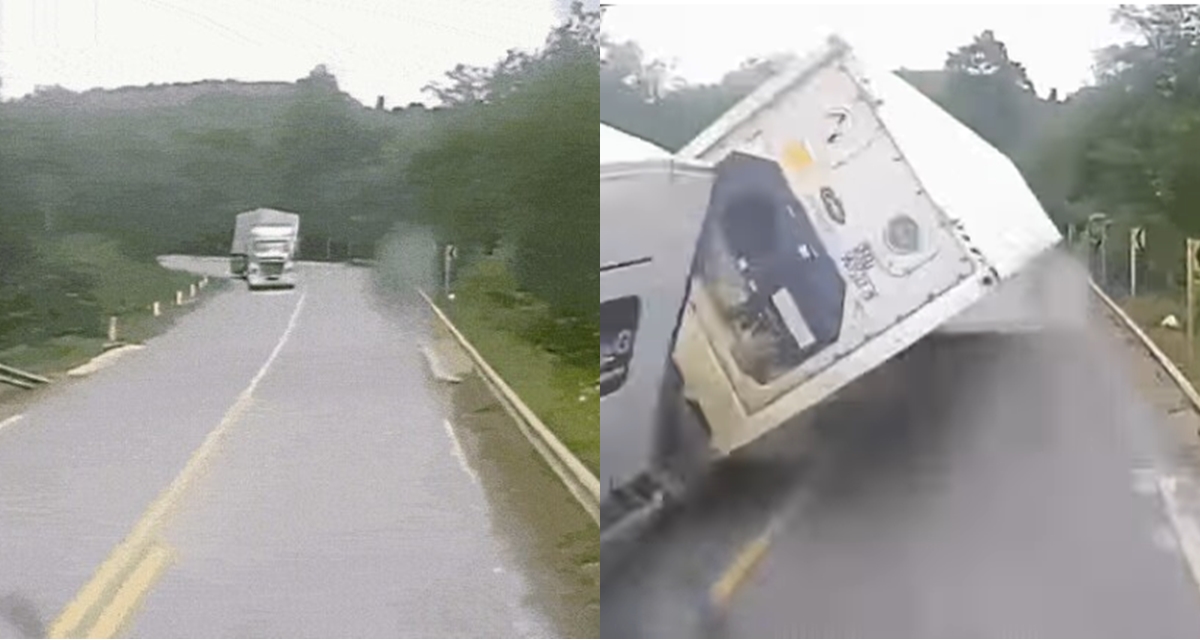 Camera vụ xe đầu k&eacute;o lật th&ugrave;ng khi &ocirc;m cua, đ&egrave; tr&uacute;ng &ocirc; t&ocirc; ngược chiều, x&aacute;c định nguy&ecirc;n nh&acirc;n ban đầu
