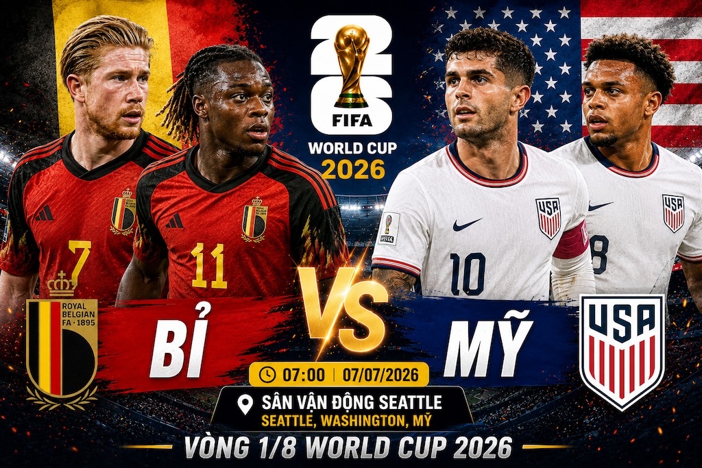 Link xem TRỰC TIẾP b&oacute;ng đ&aacute; Mỹ vs Bỉ 07h00 ng&agrave;y 7/7 - VTV3, VTV6 trực tiếp World Cup 2026 mới nhất