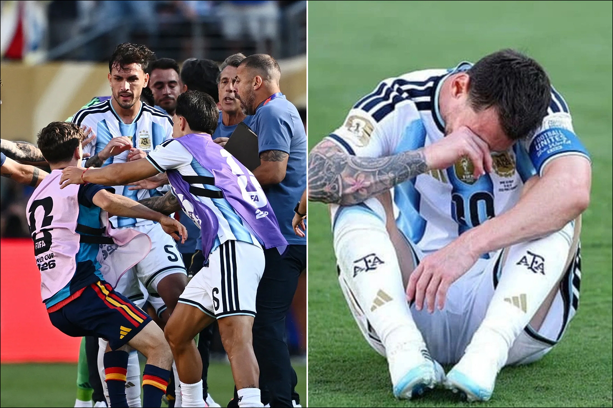 Cầu thủ Argentina v&agrave; T&acirc;y Ban Nha x&ocirc; x&aacute;t \'cực căng\' sau trận chung kết World Cup 2026