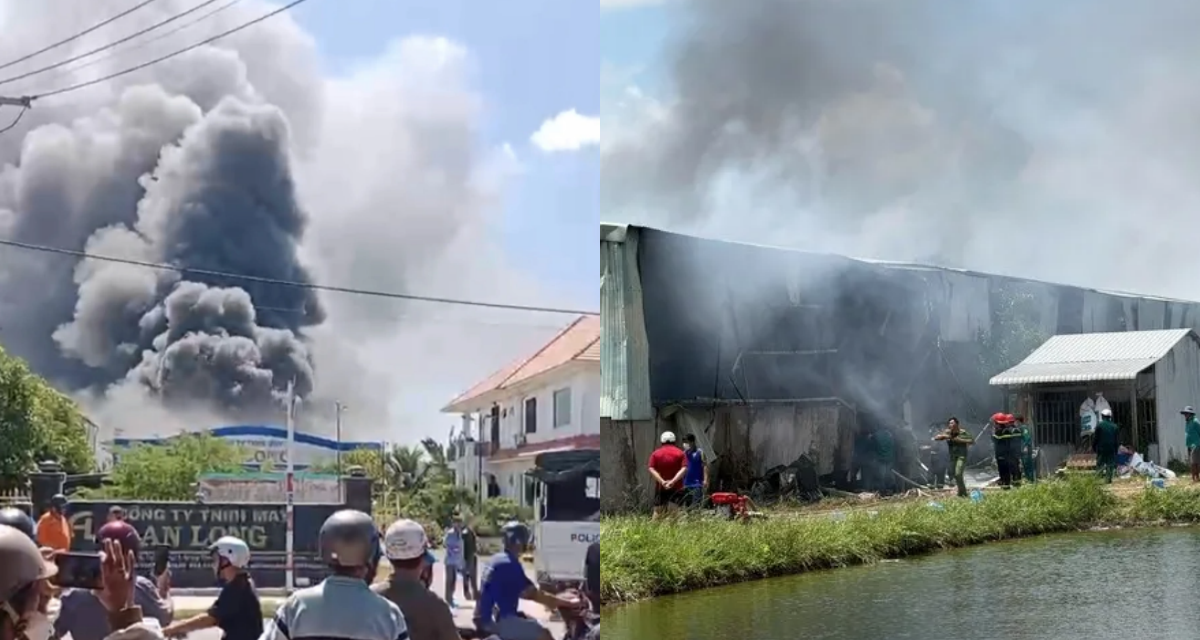 Hiện trường vụ ch&aacute;y c&ocirc;ng ty may ở Đồng Th&aacute;p: Nh&agrave; xưởng bị thi&ecirc;u rụi, 240 c&ocirc;ng nh&acirc;n chạy tho&aacute;t th&acirc;n