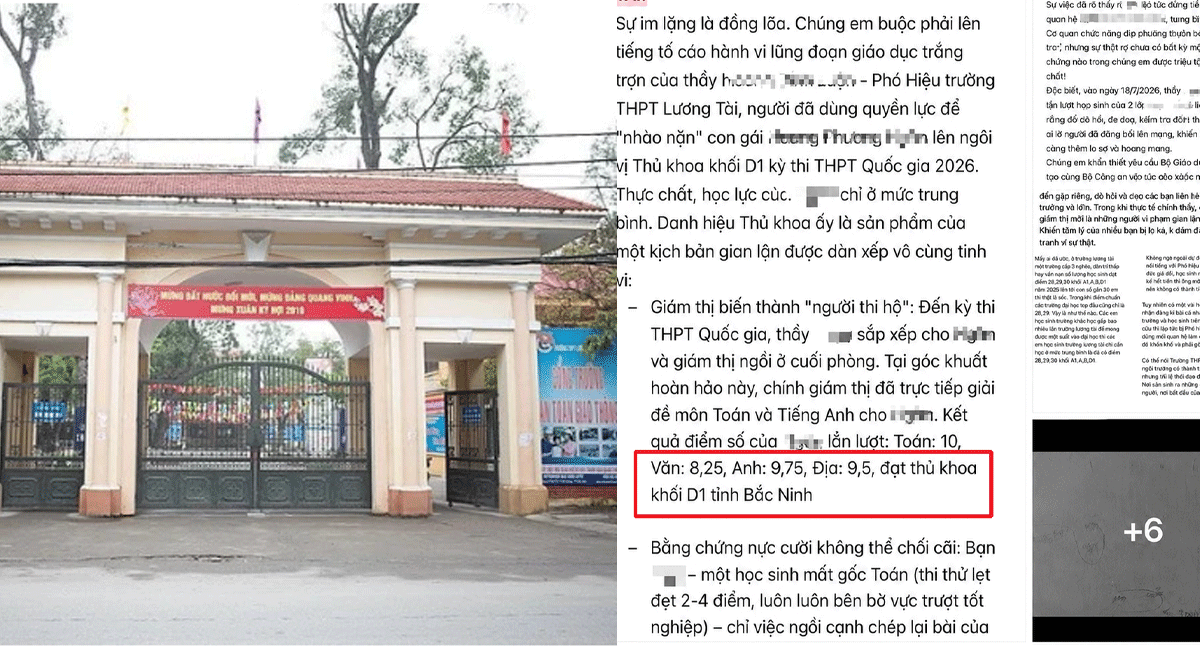 Vụ tố con hiệu ph&oacute; được gi&aacute;m thị l&agrave;m b&agrave;i hộ, trở th&agrave;nh thủ khoa: Trưởng điểm thi c&oacute; th&aacute;i độ g&acirc;y ch&uacute; &yacute; về nội dung tố c&aacute;o