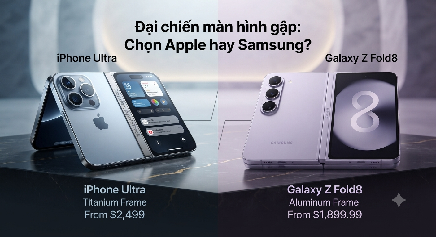 iPhone Ultra đối đầu c&ugrave;ng Galaxy Z Fold8: M&agrave;n đọ cấu h&igrave;nh c&acirc;n n&atilde;o, bạn chọn đẳng cấp Titanium hay gi&aacute; mềm hơn? 