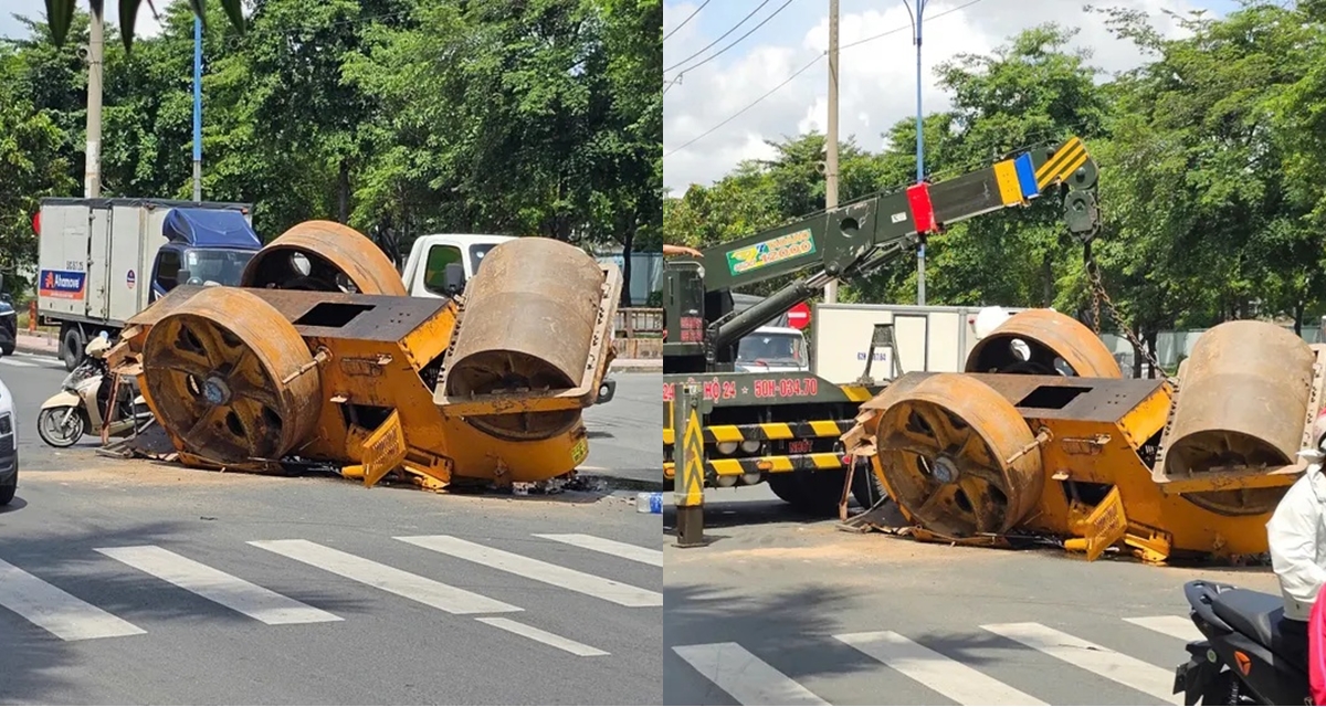 L&yacute; do xe lu rơi, lật ngang giữa đường ở TP HCM, người đ&agrave;n &ocirc;ng &ocirc;m b&eacute; trai tho&aacute;t nạn trong gang tấc