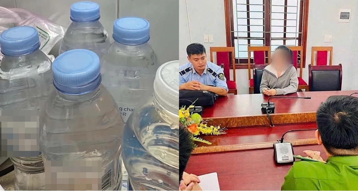 Lời th&uacute; nhận của người phụ nữ r&oacute;t nước v&agrave;o vỏ chai b&aacute;n cho kh&aacute;ch ở gần cổng BV Hữu nghị Đa khoa Nghệ An