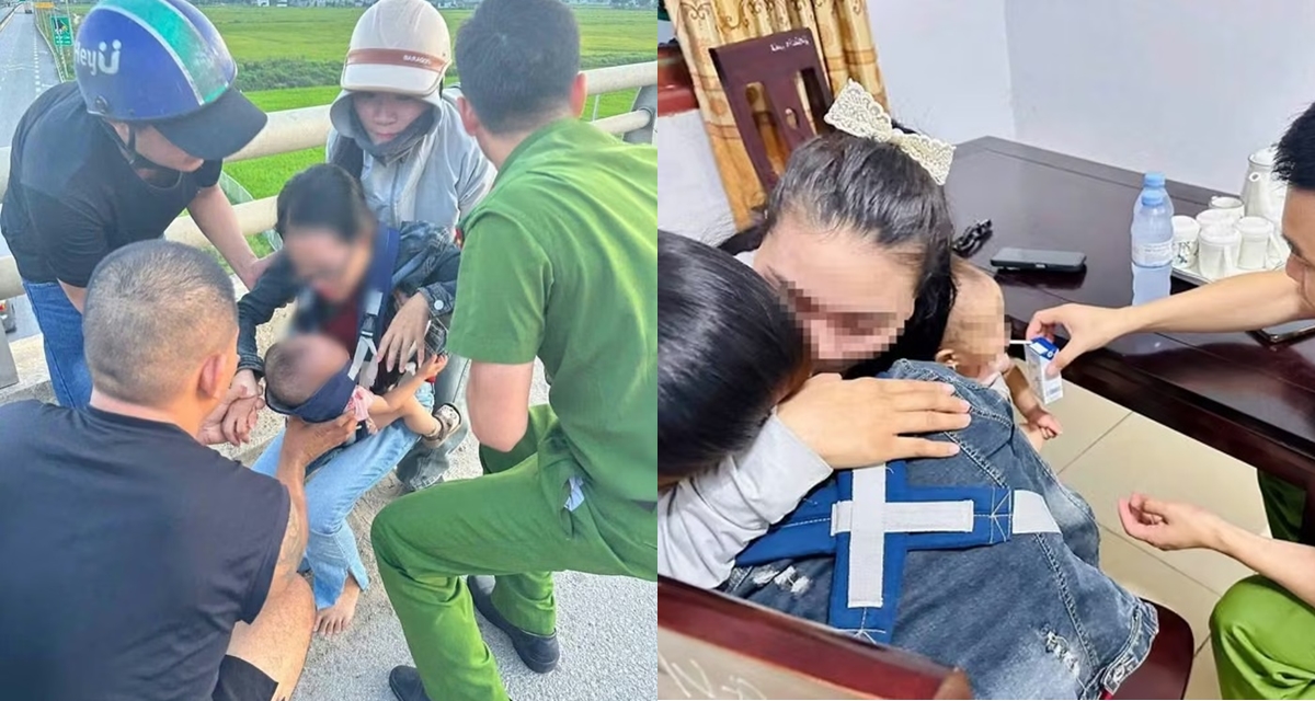 Nghệ An: Danh t&iacute;nh người mẹ &ocirc;m con nhỏ l&ecirc;n cầu vượt l&agrave;m điều dại dột, c&ocirc;ng an giải cứu kịp thời