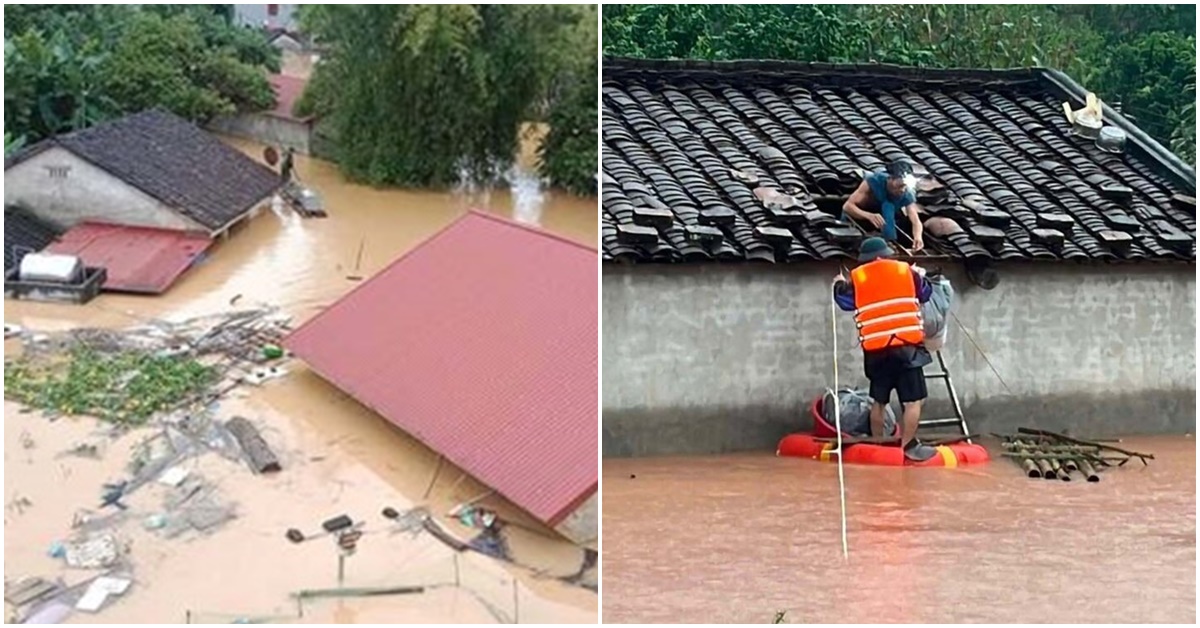 Nhiều hộ d&acirc;n Lạng Sơn chật vật, chờ ứng cứu khi nước lũ l&ecirc;n cuồn cuộn