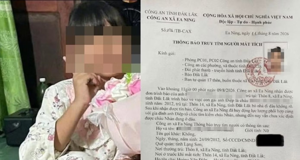 Đắk Lắk: B&eacute; g&aacute;i để lại l&aacute; thư xin nghỉ học rồi mất t&iacute;ch kỳ lạ, 2 tuần sau c&ocirc;ng an t&igrave;m thấy ở nơi kh&ocirc;ng ngờ đến
