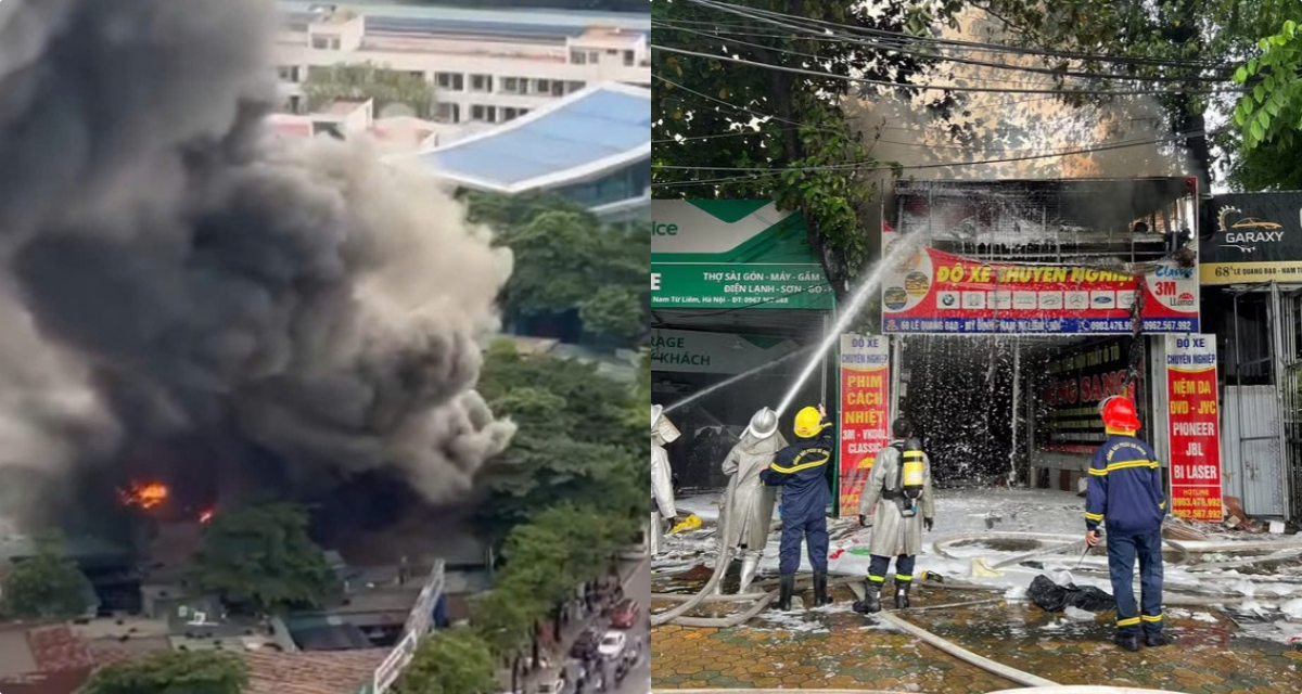 H&agrave; Nội: Ch&aacute;y lớn tr&ecirc;n đường L&ecirc; Quang Đạo, lực lượng chức năng nhanh ch&oacute;ng dập lửa