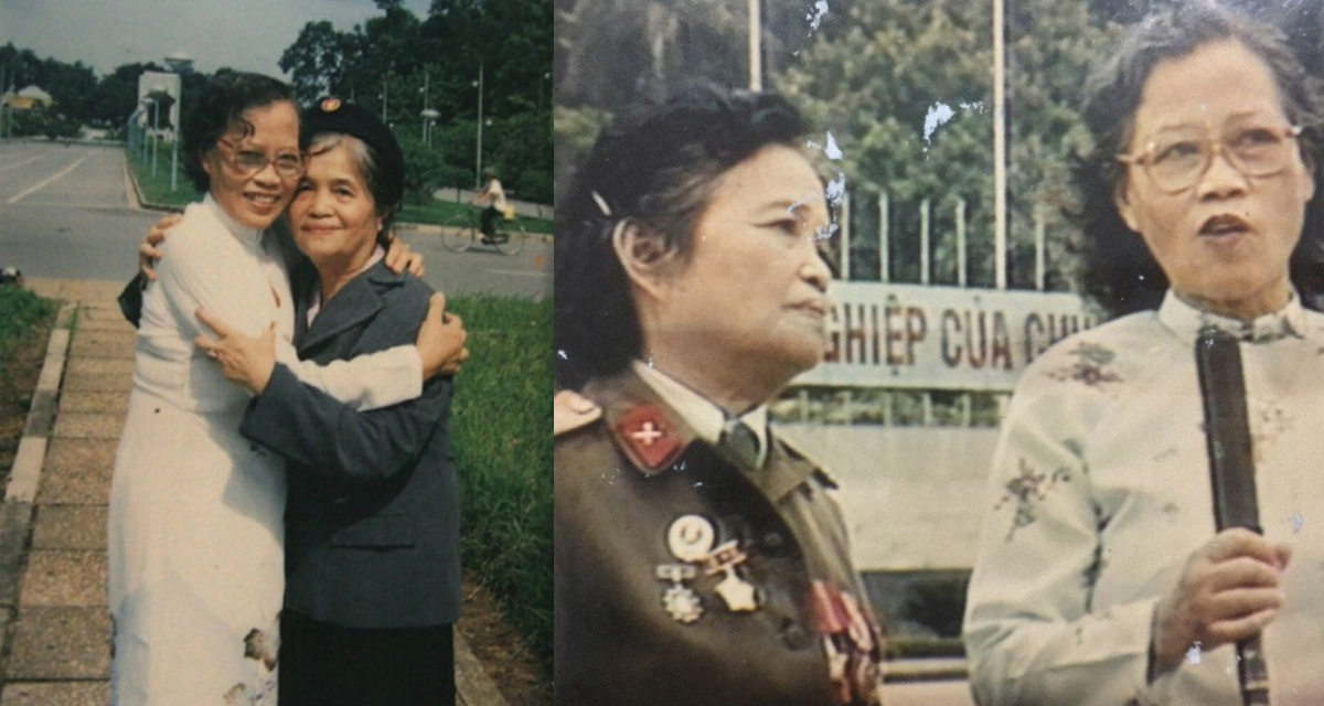 Hai thiếu nữ được chọn k&eacute;o cờ trong Lễ tuy&ecirc;n ng&ocirc;n độc lập 2-9-1945: 1 người về sau l&agrave; phu nh&acirc;n Đại tướng Ho&agrave;ng Văn Th&aacute;i