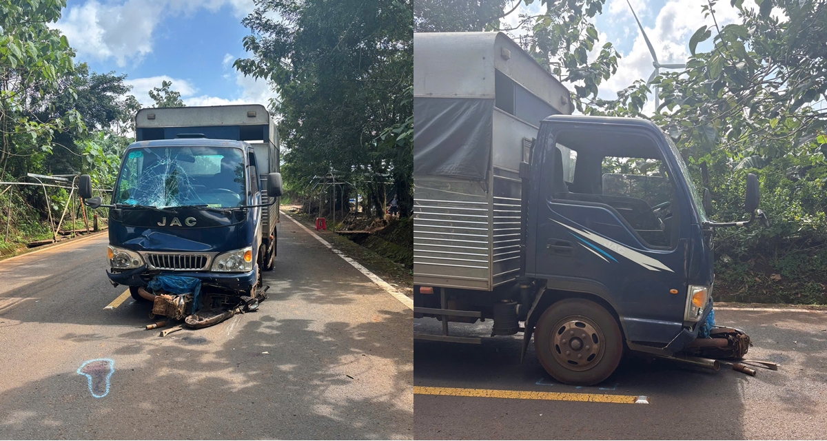 Gia Lai: Hiện trường xe tải tập l&aacute;i k&eacute;o l&ecirc; xe m&aacute;y 50m tr&ecirc;n đường, danh t&iacute;nh nạn nh&acirc;n tử vong