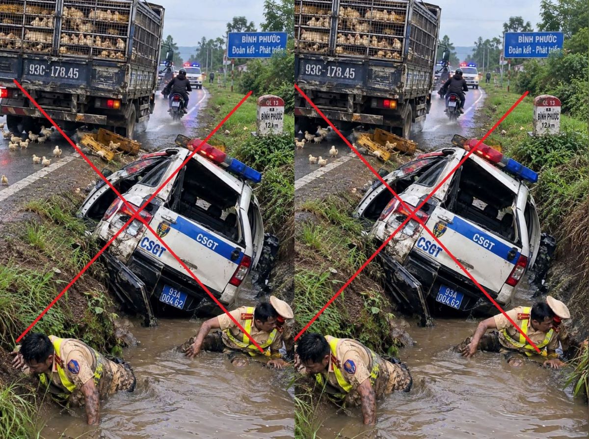 C&ocirc;ng an Đồng Nai l&agrave;m r&otilde; h&igrave;nh ảnh xe CSGT rơi xuống mương nước lan truyền tr&ecirc;n mạng