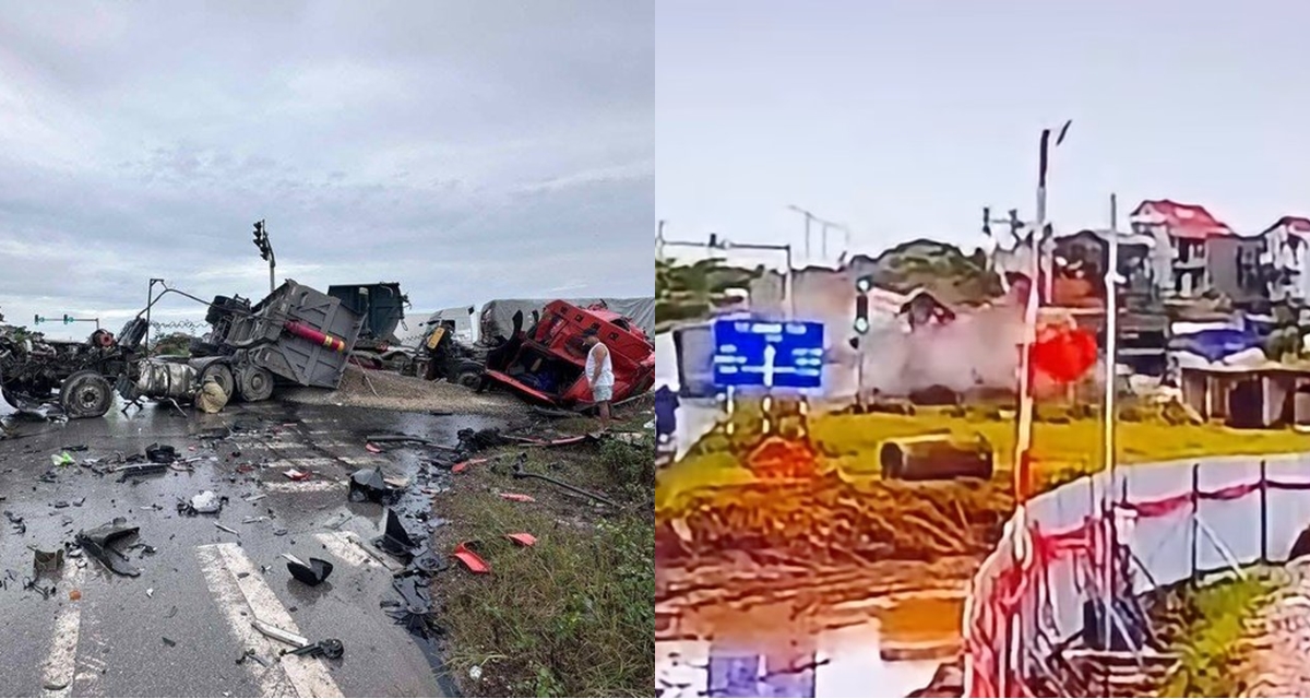 Tr&iacute;ch xuất camera vụ hai xe đầu k&eacute;o t&ocirc;ng trực diện ở Hưng Y&ecirc;n, cabin văng khỏi th&acirc;n, t&igrave;nh h&igrave;nh 2 t&agrave;i xế?