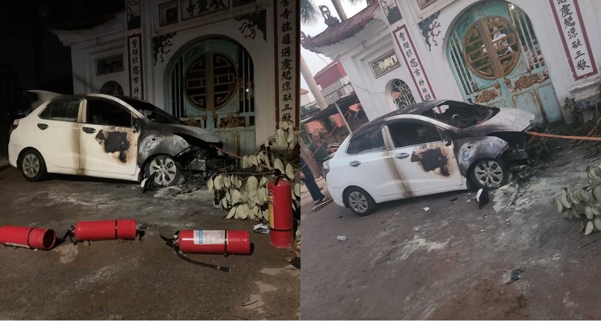 H&agrave; Nội: &Ocirc; t&ocirc; để trước đ&igrave;nh l&agrave;ng bất ngờ ch&aacute;y trơ khung, xuất hiện người c&oacute; h&agrave;nh vi g&acirc;y nghi ngờ?