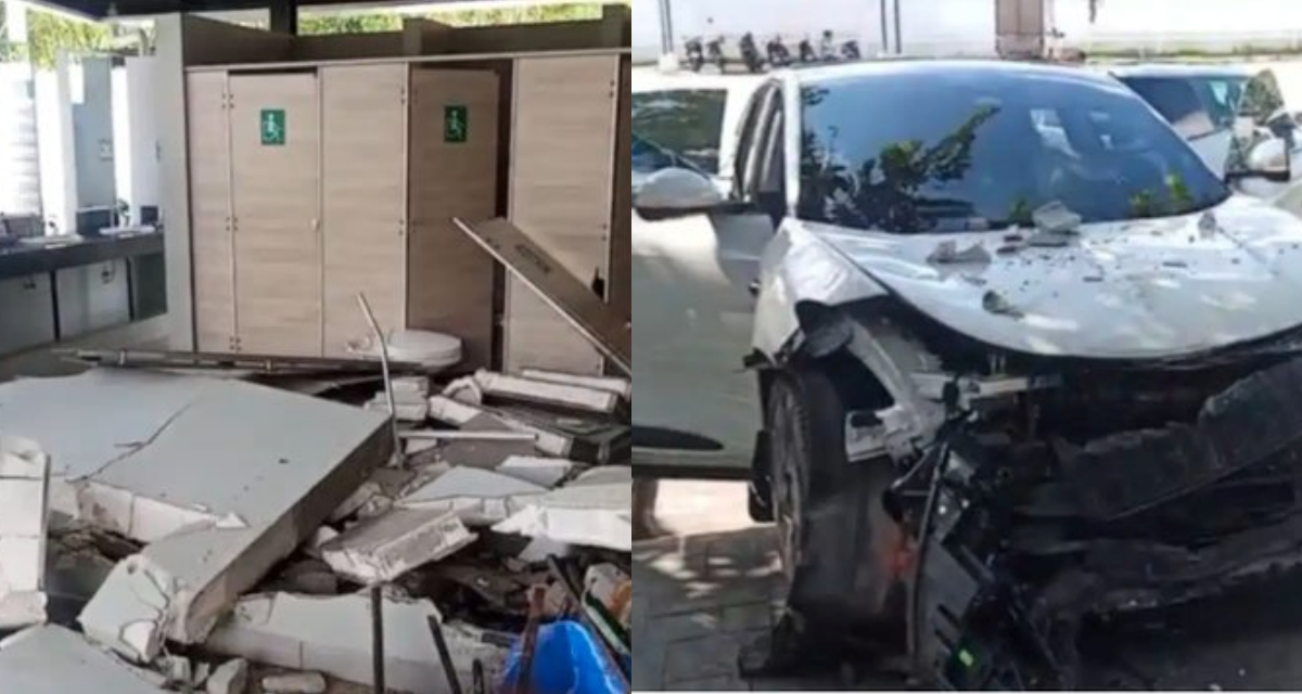 Đang đi vệ sinh trong trạm xăng, người đ&agrave;n &ocirc;ng bất ngờ gặp nạn v&igrave; bị &ocirc; t&ocirc; điện h&uacute;c đổ tường
