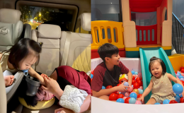 Cường Đô La thích thú trước cảnh Subeo - Suchin đang nô đùa trong khu vui chơi của biệt thự triệu đô