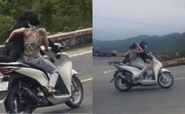 Cặp đôi ‘làm xiếc’ trên đèo Hải Vân bị công an truy tìm, CĐM thót tim vì động tác quá nguy hiểm
