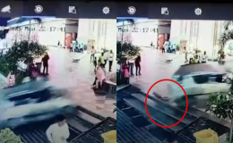 Clip ô tô mất lái lao như tên bắn vào khách sạn, hất văng người lên trời, 3 người thoát chết thần kỳ
